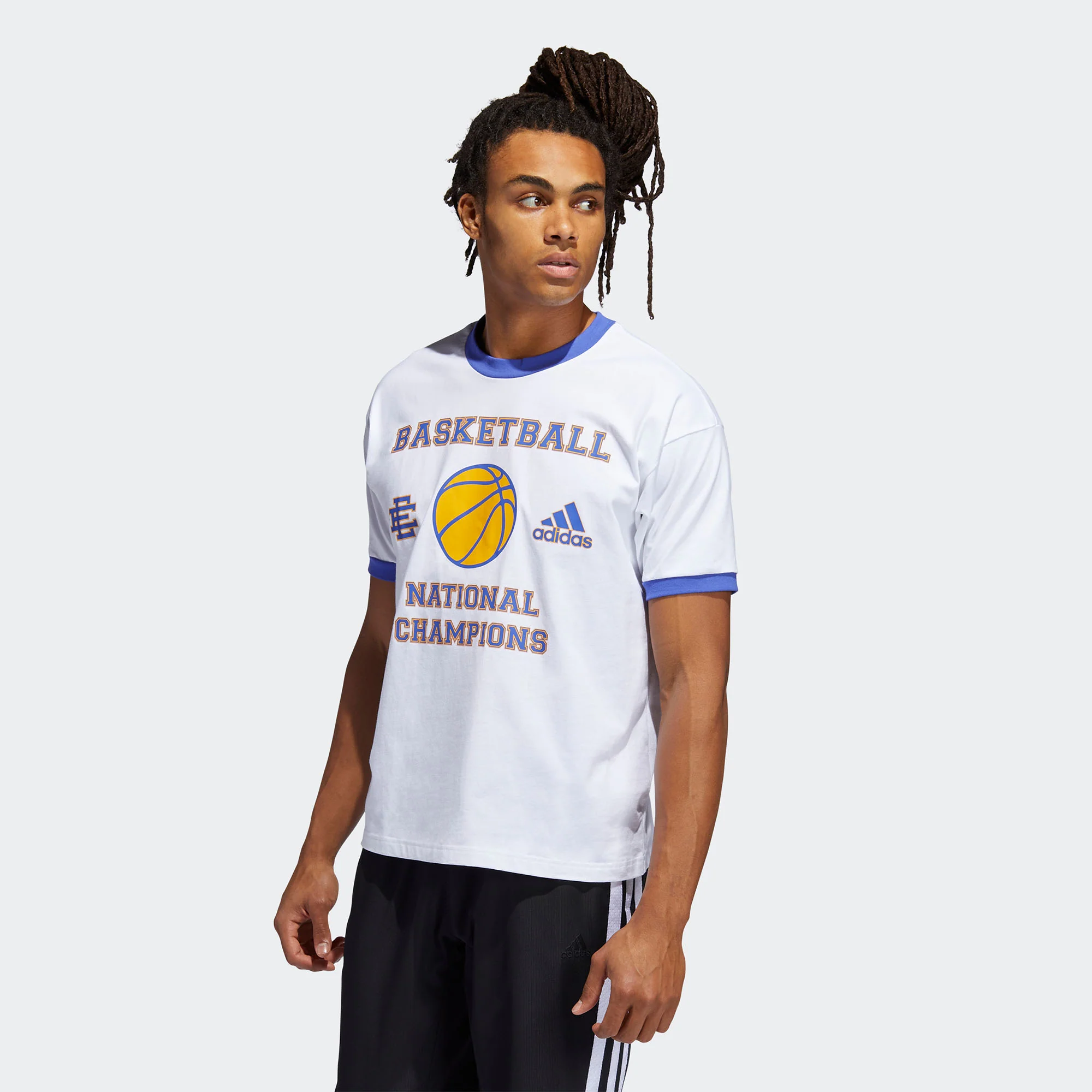 Adidas x Eric Emanuel Mens Hoops Summer Tee 'White/Sonic Ink' - Image 2