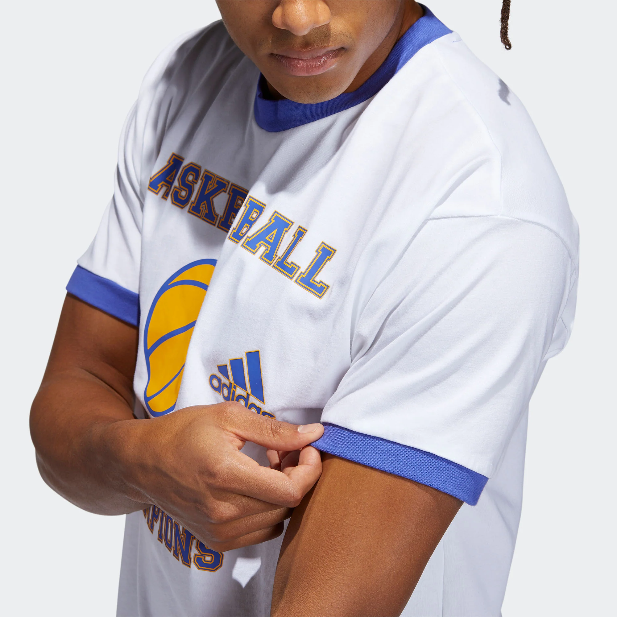Adidas x Eric Emanuel Mens Hoops Summer Tee 'White/Sonic Ink' - Image 4