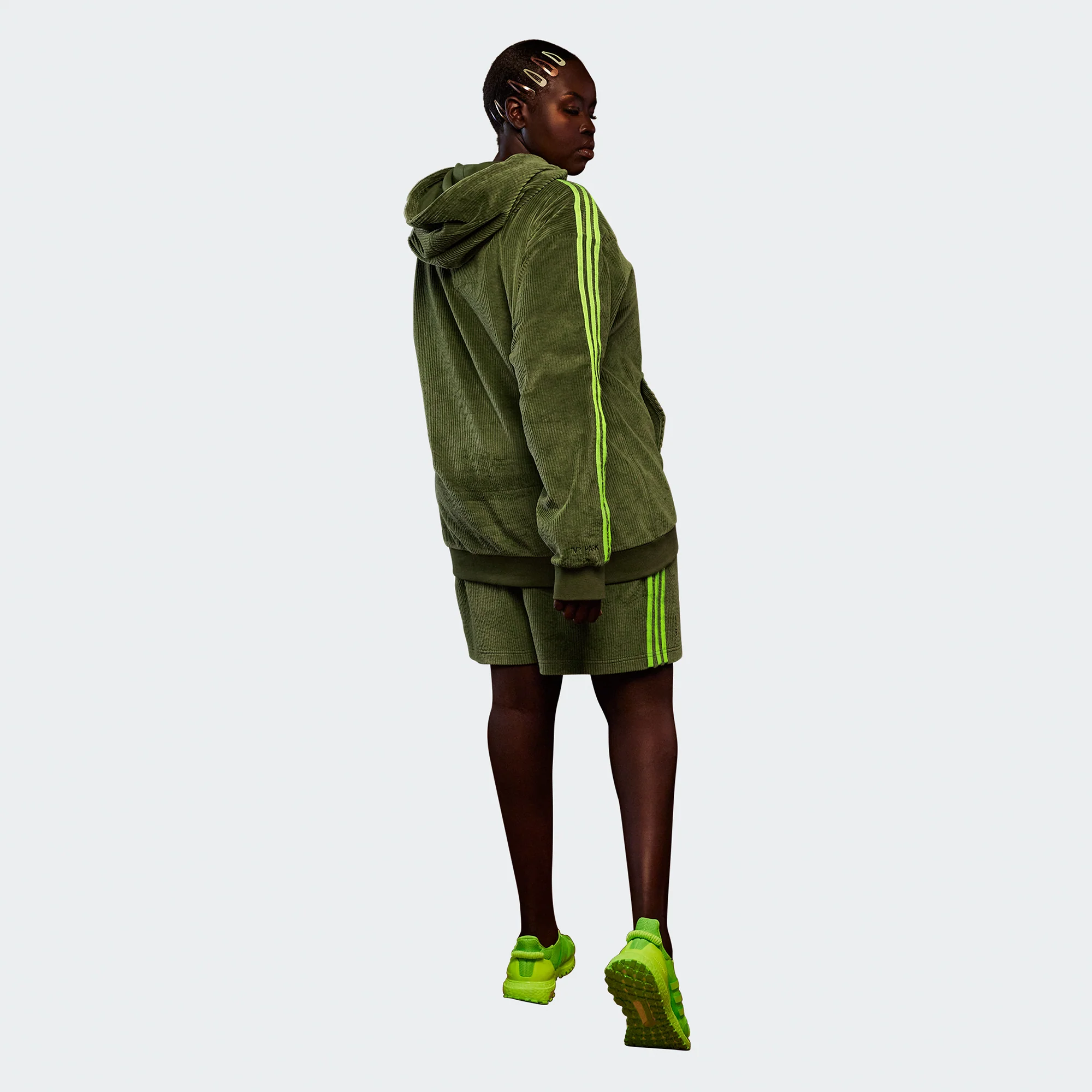 Adidas x Ivy Park Corduroy Hoodie 'Wild Pine Solar Slime' - Image 3