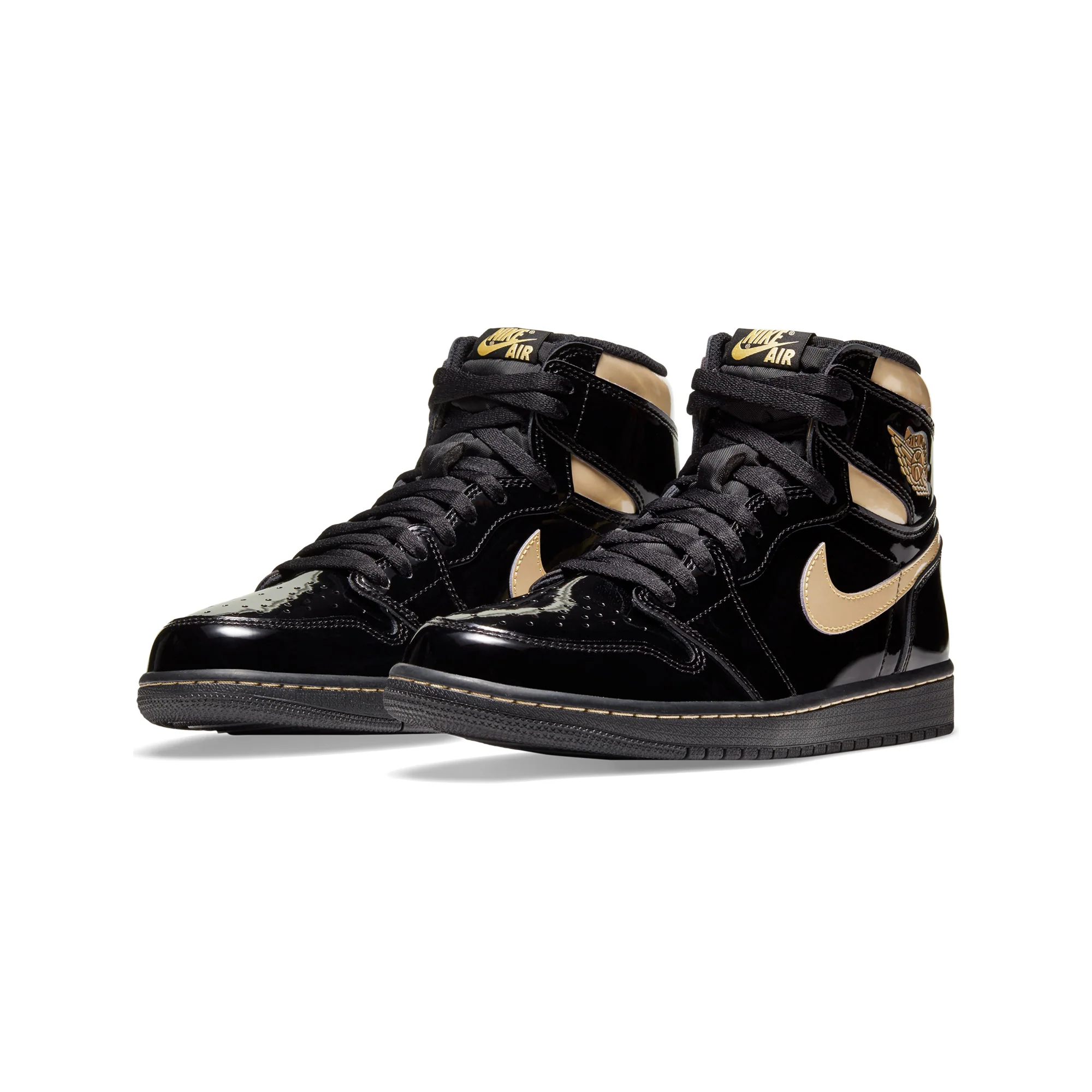 Air Jordan Mens 1 Retro High Black & Gold Shoes - Image 2