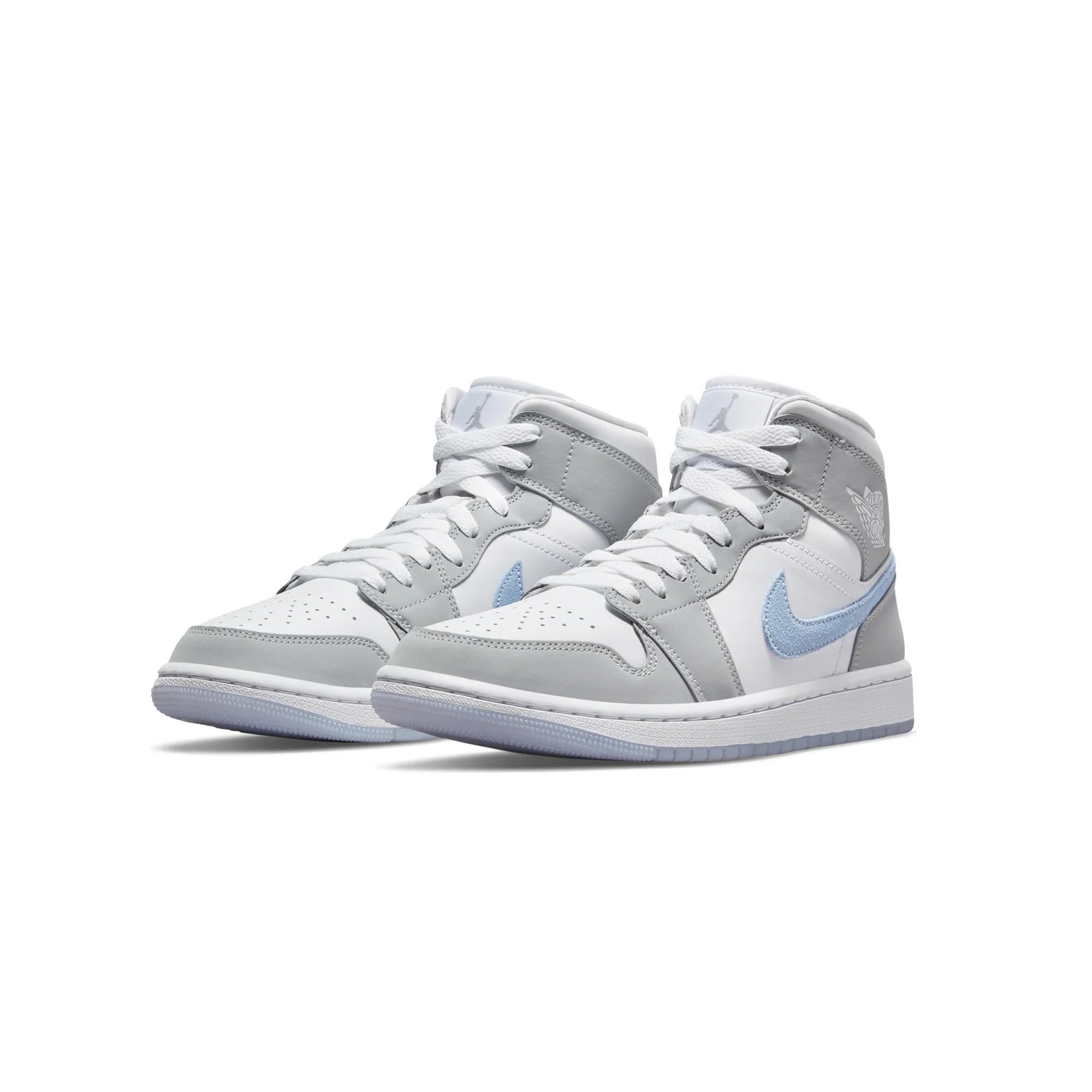 Air Jordan Womens 1 Mid Shoes White/Aluminum/Wolf Grey - Image 2