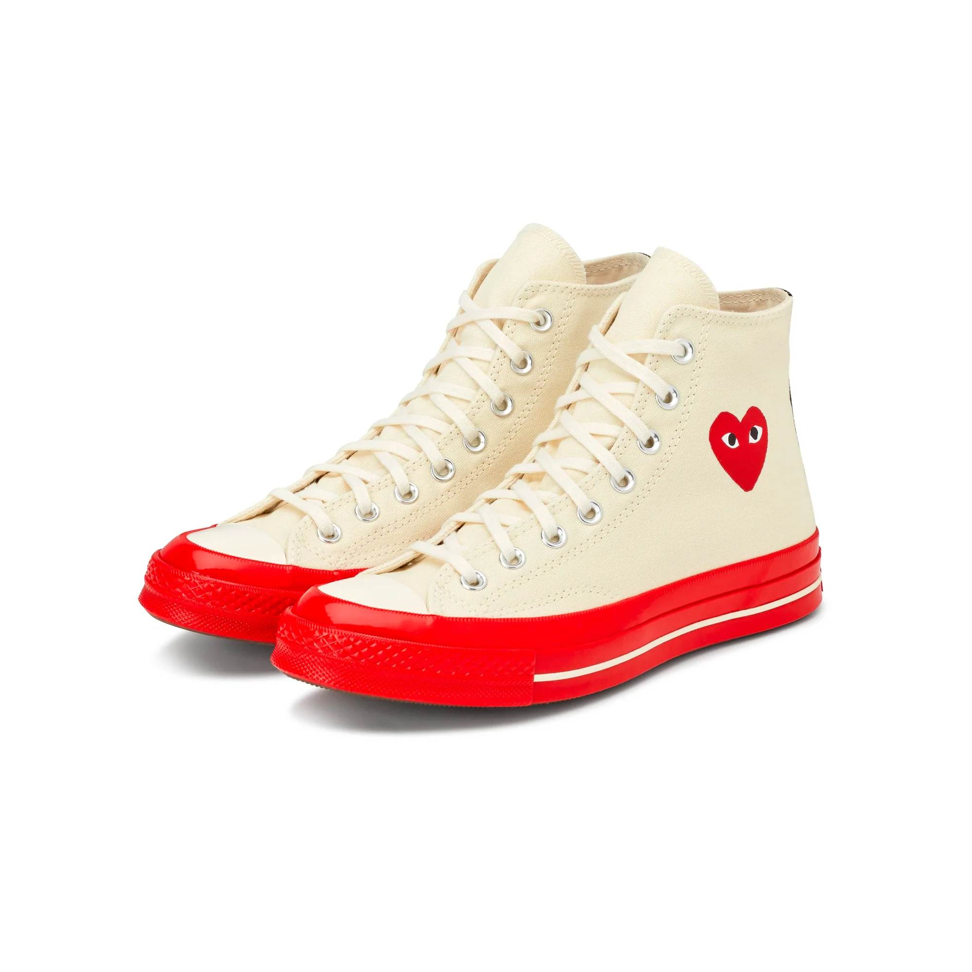 Comme des Garcons PLAY x Converse Chuck 70 High Shoes Egret/Red - Image 2