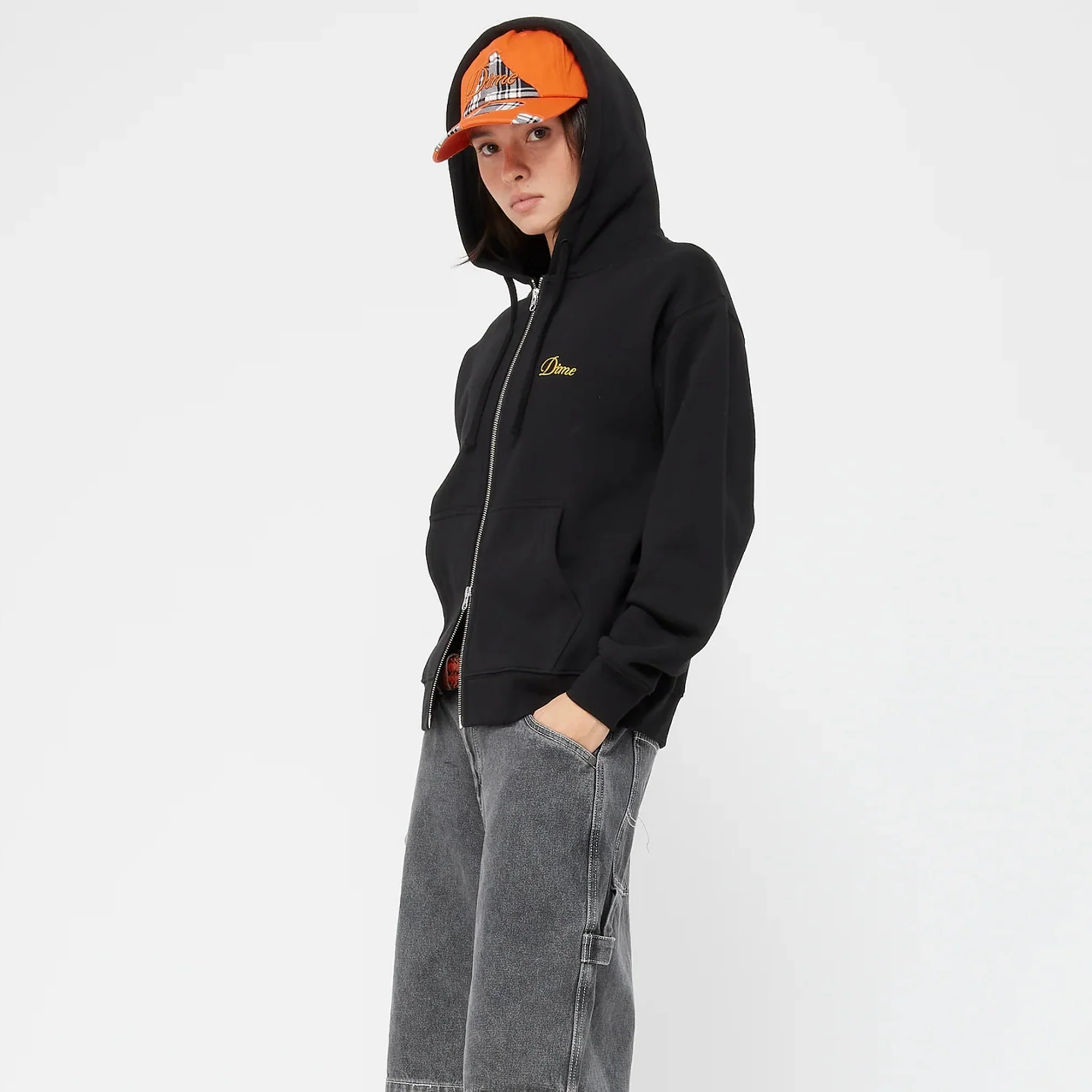 Dime Mens Cursive Small Logo Zip Hoodie - Image 2