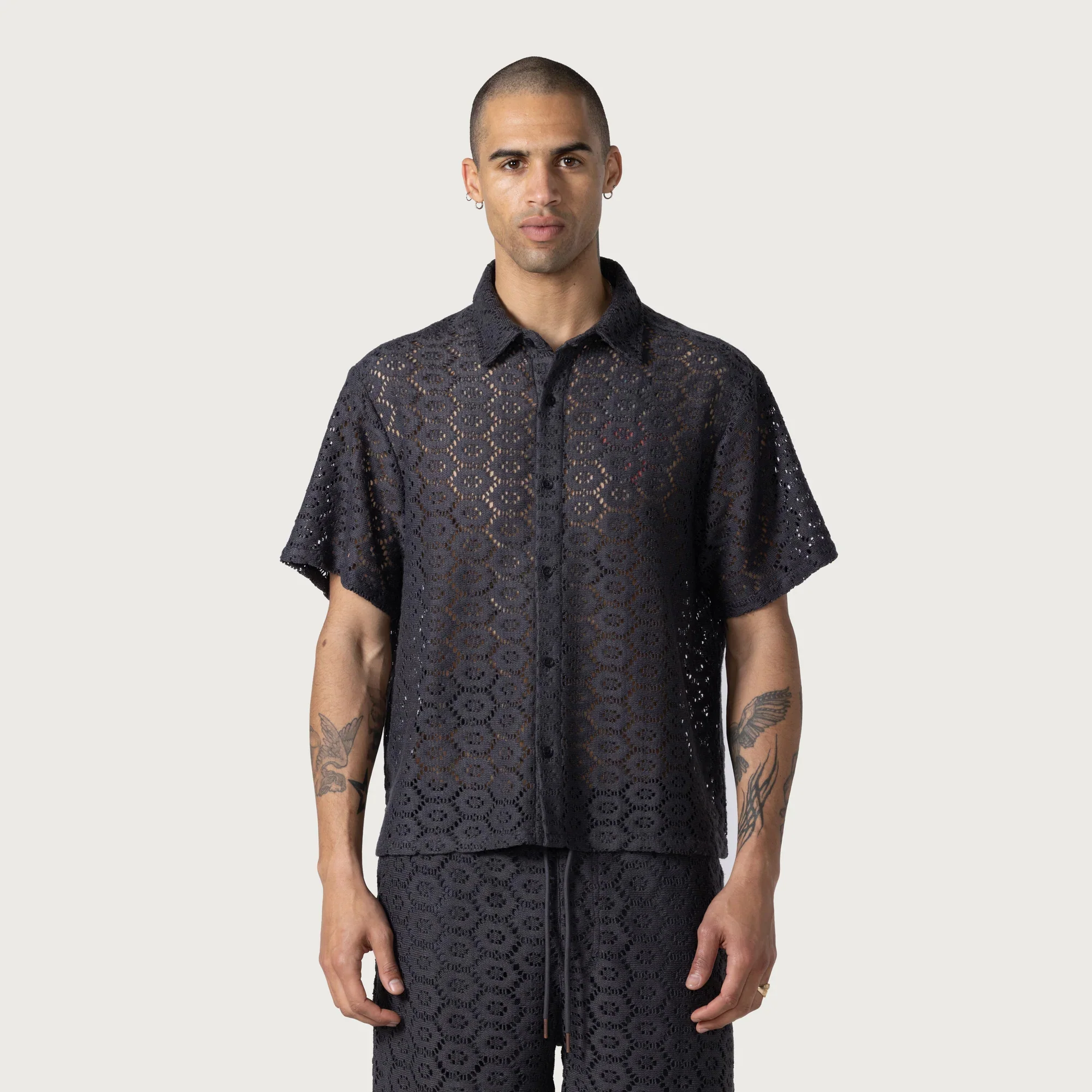 Honor The Gift Mens Crochet Button Up Shirt - Image 2