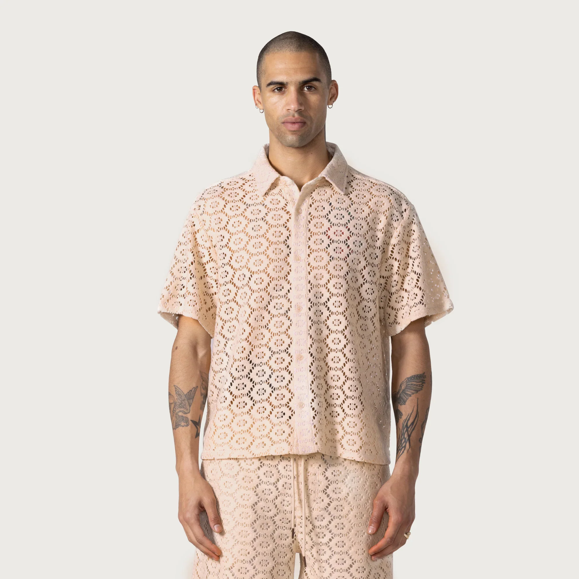 Honor The Gift Mens Crochet Button Up Shirt - Image 2