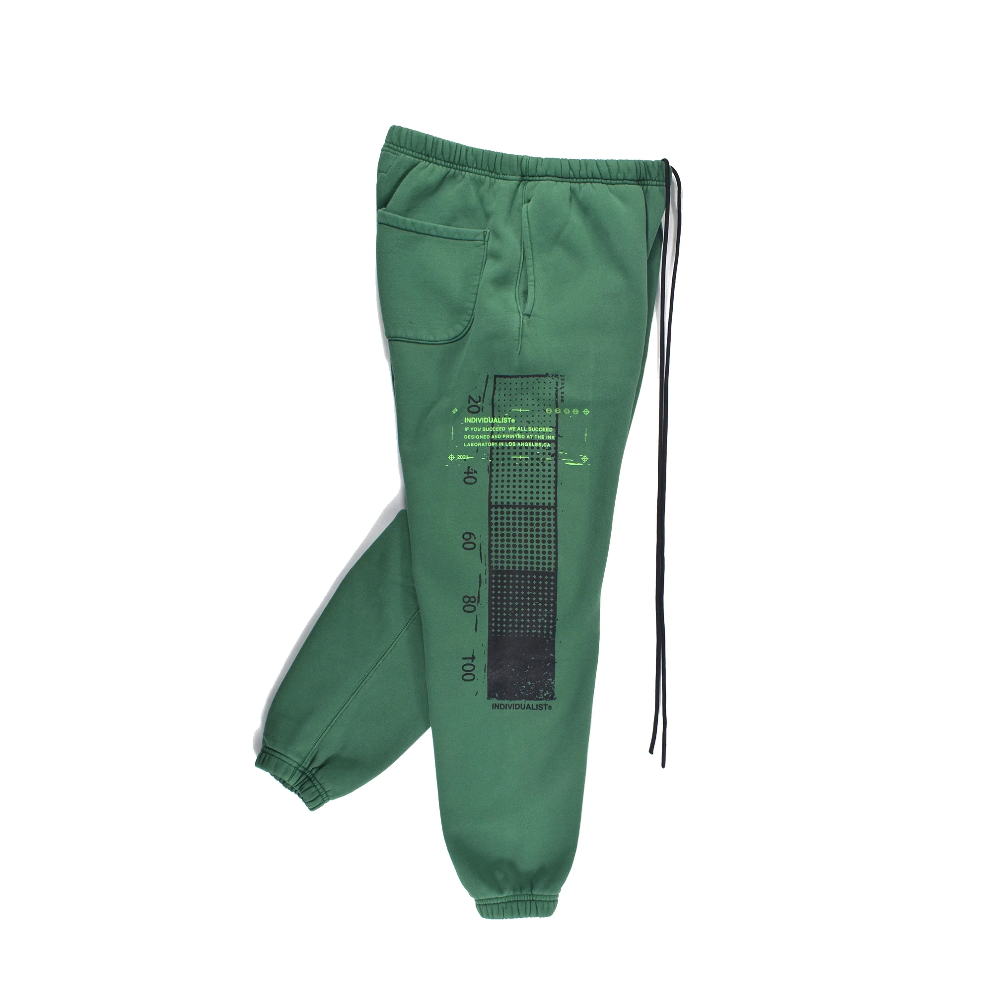 INDVLST Mens Distressed Test Bar Fleece Pant 'Over Dyed Dark Green' - Image 3
