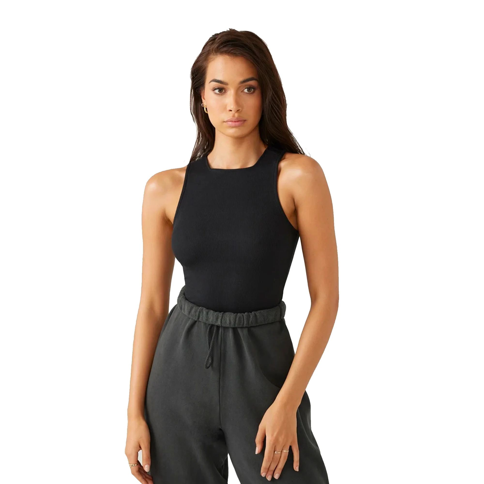 Joah Brown Womens High Square Neck Tank Black