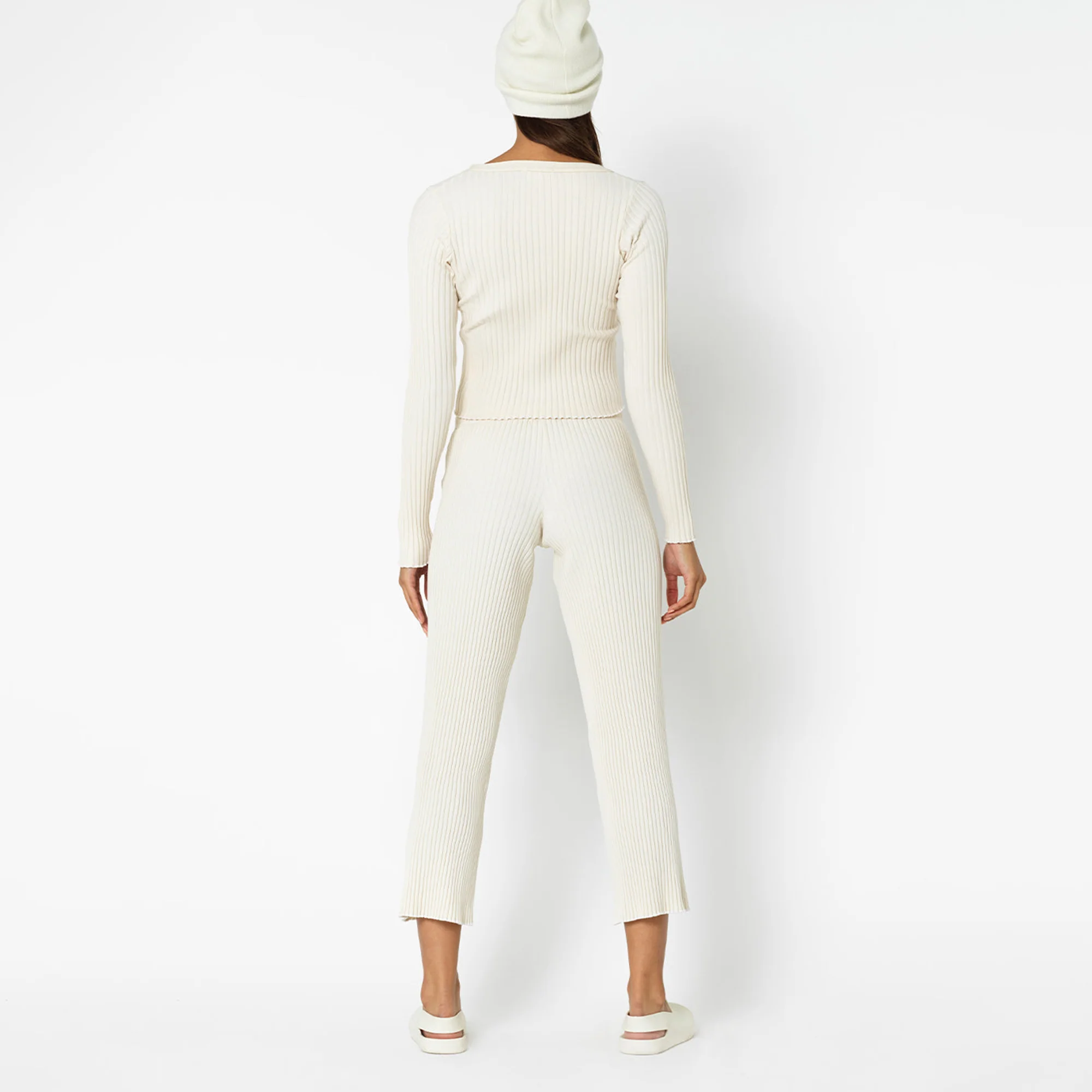 John Elliott Womens Ginza Rib Cropped Pant 'Feather' - Image 3