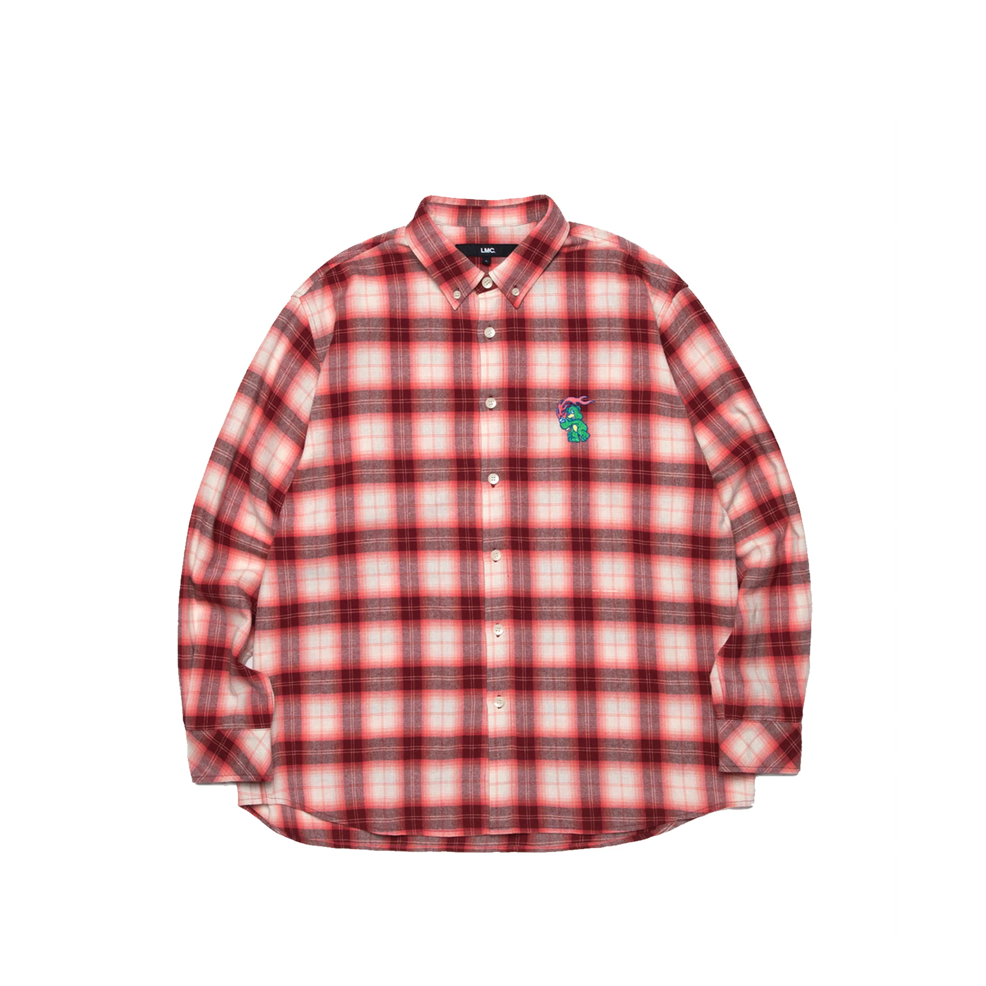LMC Mens Flame Bear Ombre Plaid Shirt 'Red'