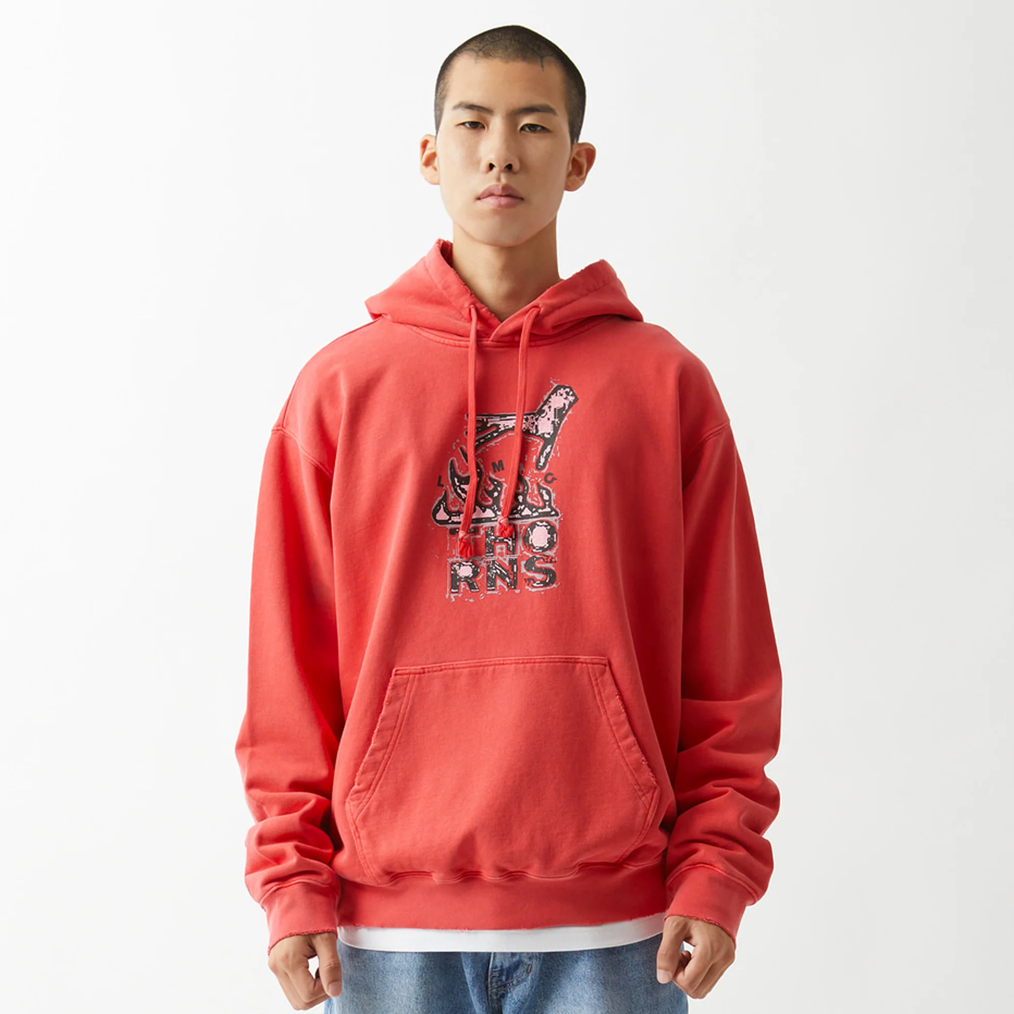 LMC Mens Thorns Distressed Edge Hoodie 'Red' - Image 3
