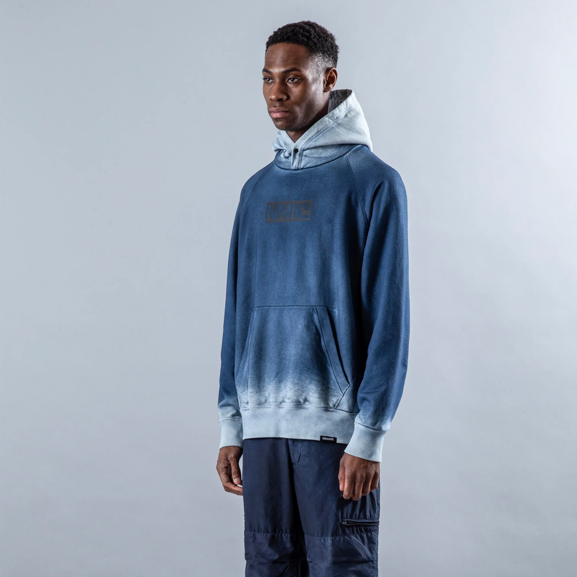 Nemen Dream Hoodie in Light Grey & Indigo Blue - Image 2