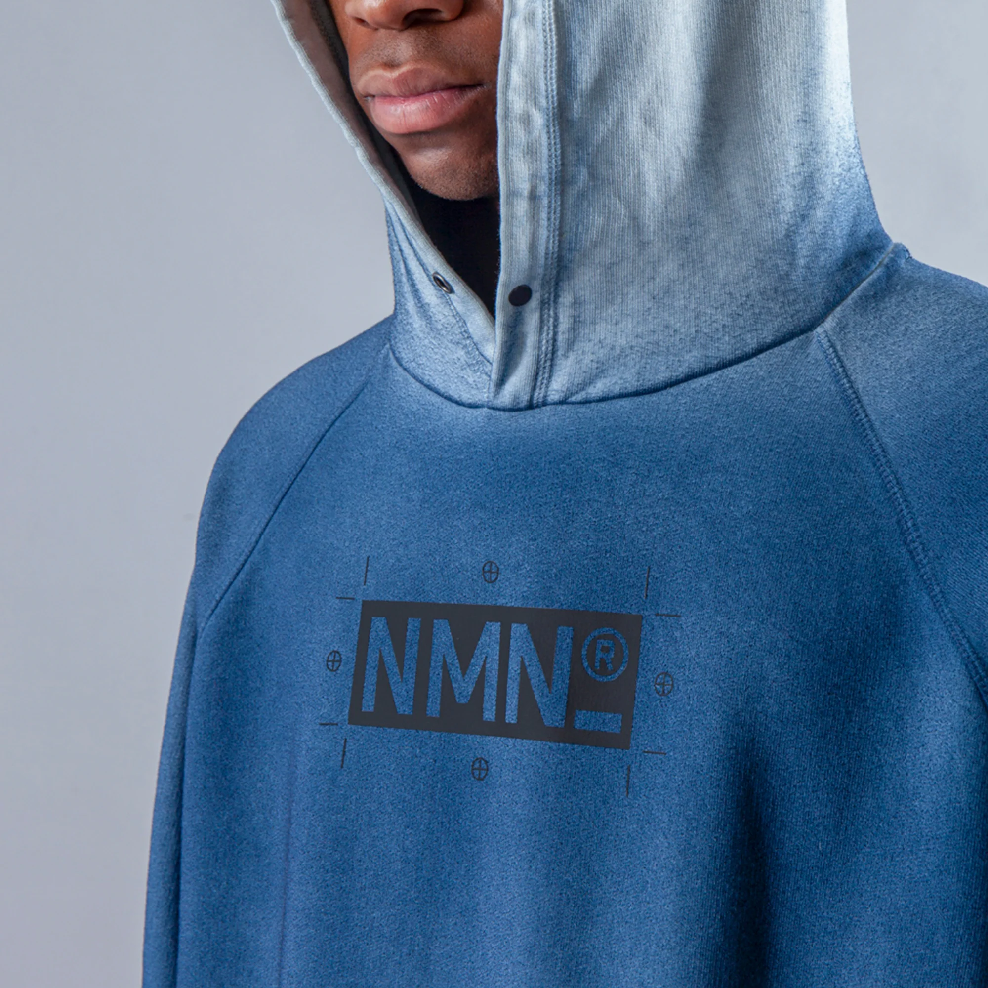 Nemen Dream Hoodie in Light Grey & Indigo Blue - Image 3