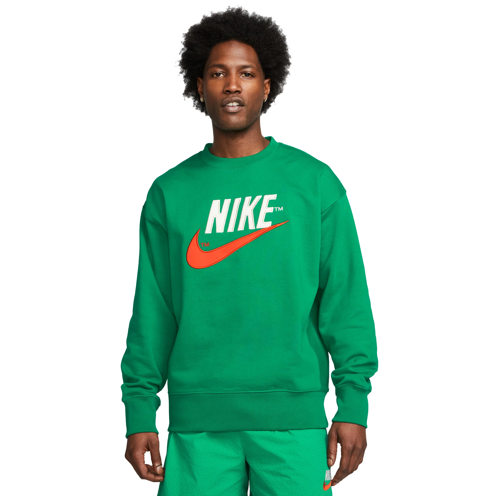 Nike Mens French Terry Crew Green - Image 2