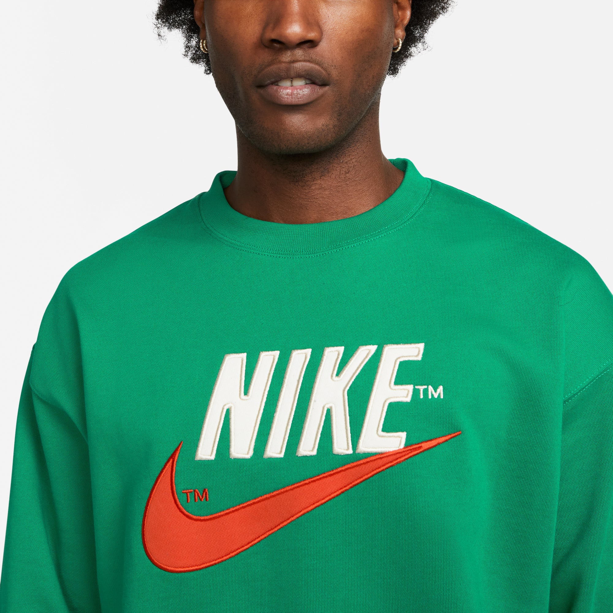 Nike Mens French Terry Crew Green - Image 4