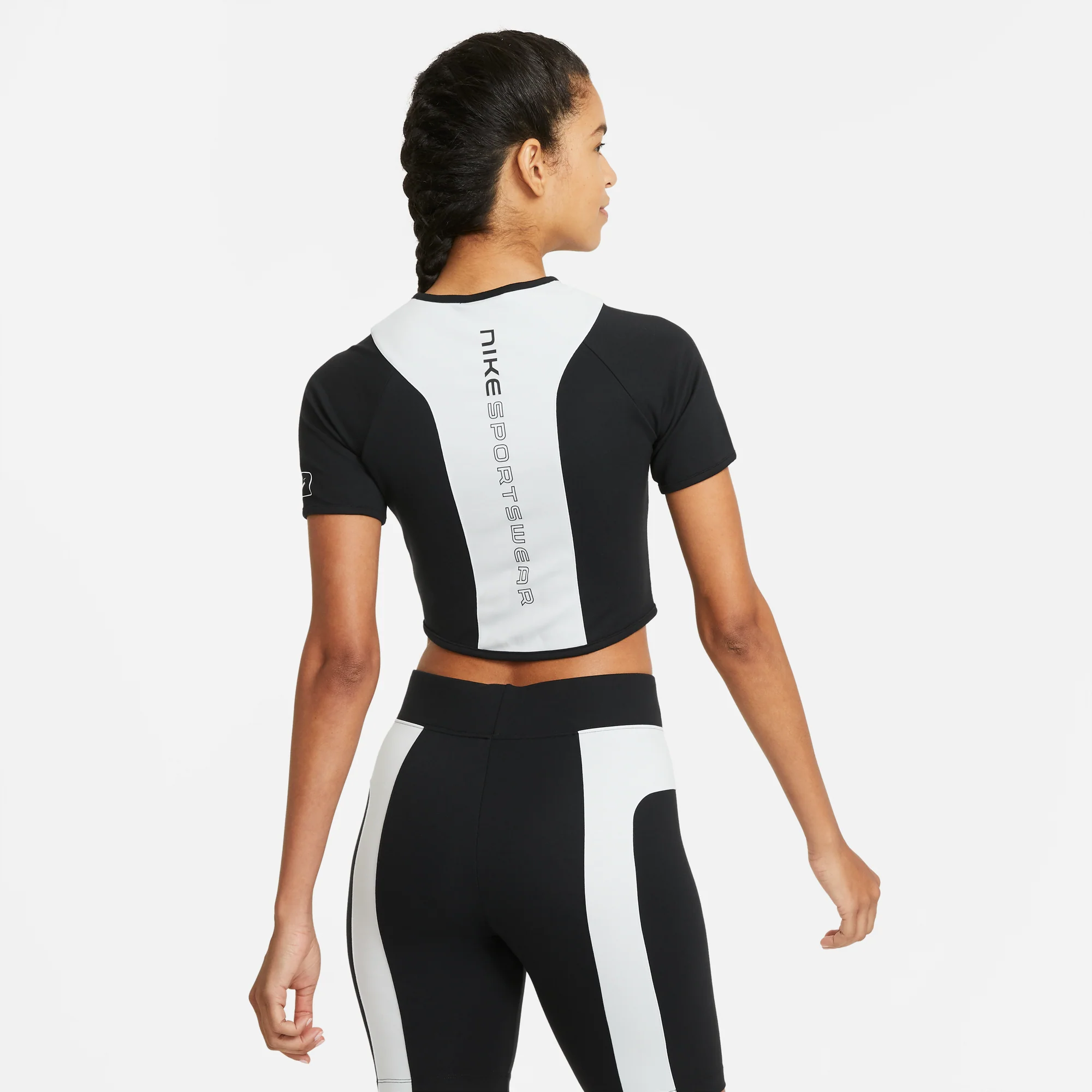 Nike Womens Sportswear Short Sleeve Top ' Black Pure Platinum' - Image 3