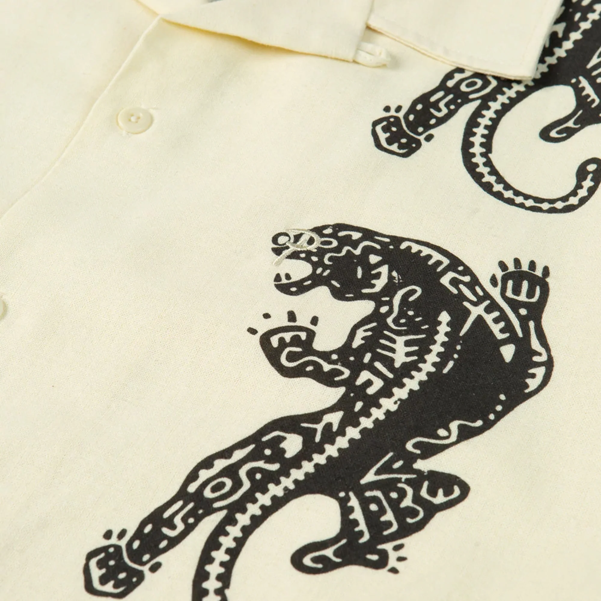Patta Mens Block Print Panther Shortsleeve Shirt 'Vanilla Custard' - Image 3