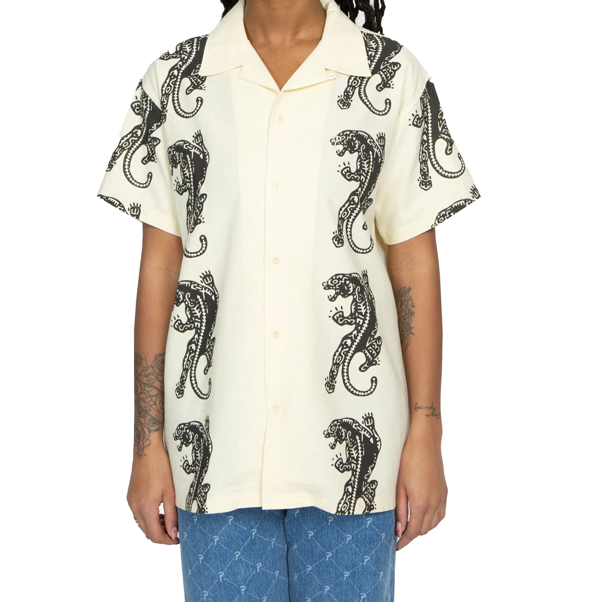Patta Mens Block Print Panther Shortsleeve Shirt 'Vanilla Custard' - Image 4