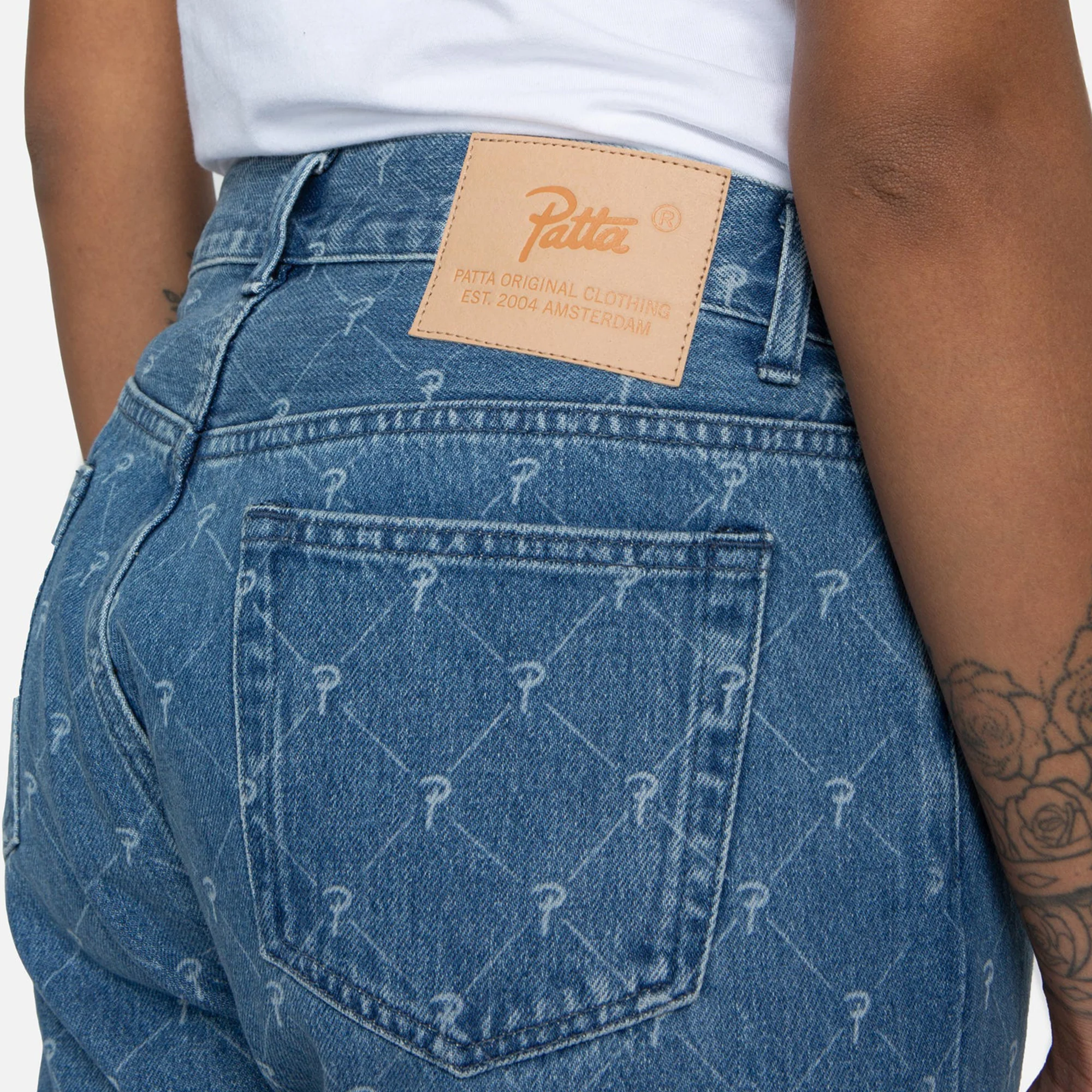Patta Mens Laser Printed Denim Pants 'Light Blue' - Image 4