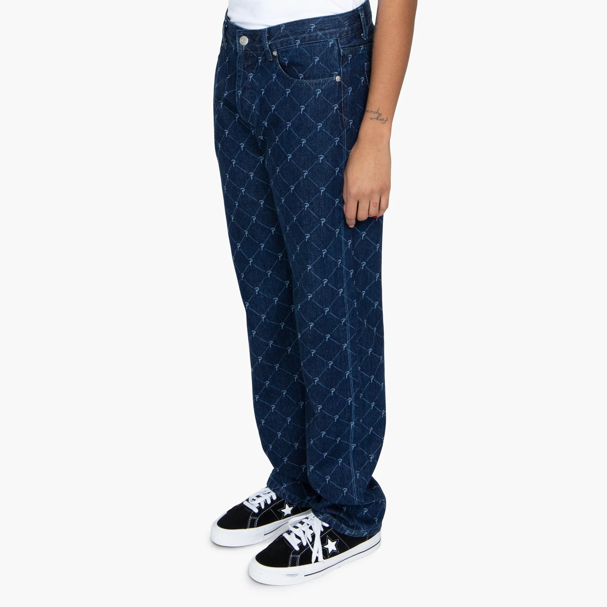 Patta Mens Laser Printed Denim Pants 'Dark Blue' - Image 2