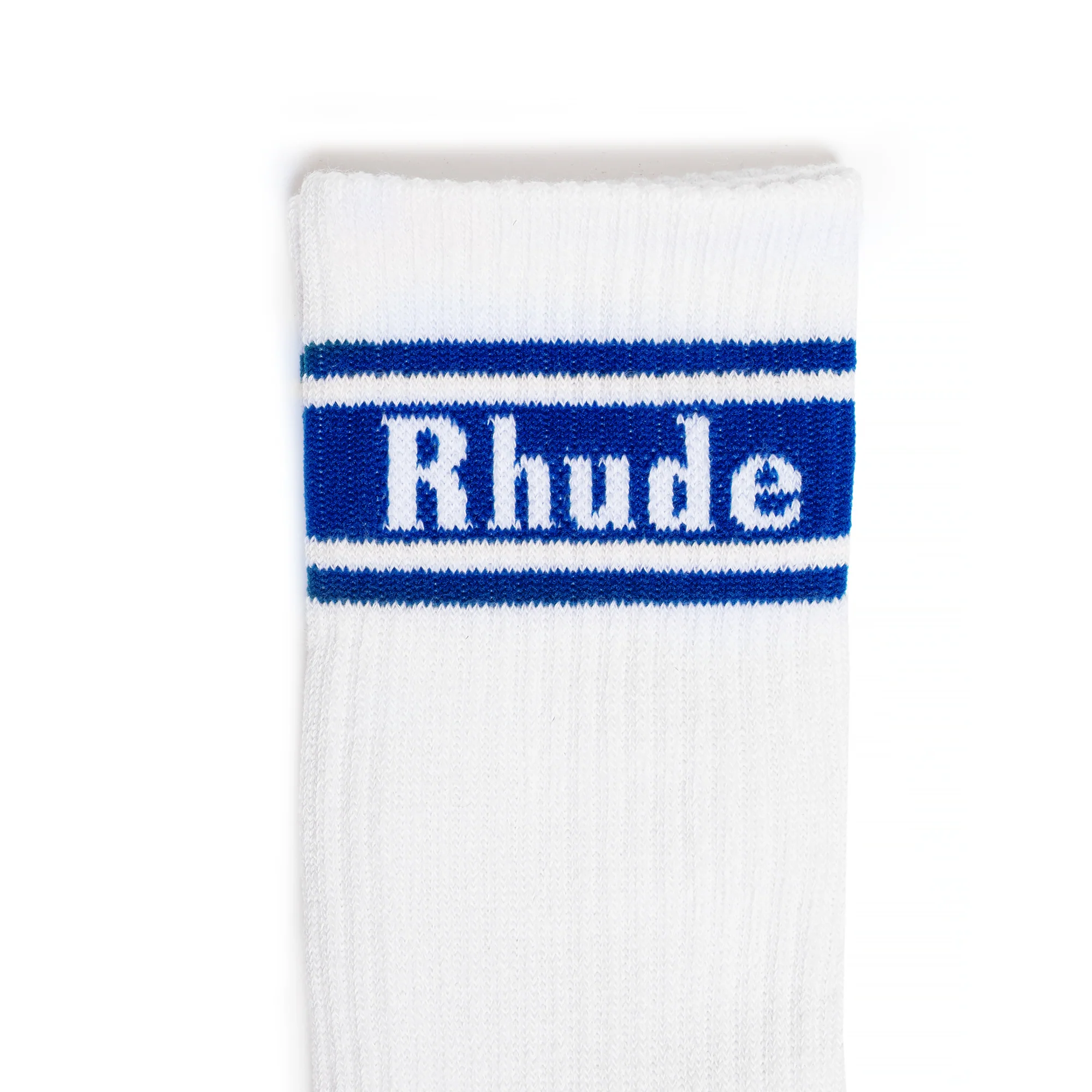 Rhude Mens Stripe Logo Sock 'White/Royal Blue' - Image 2