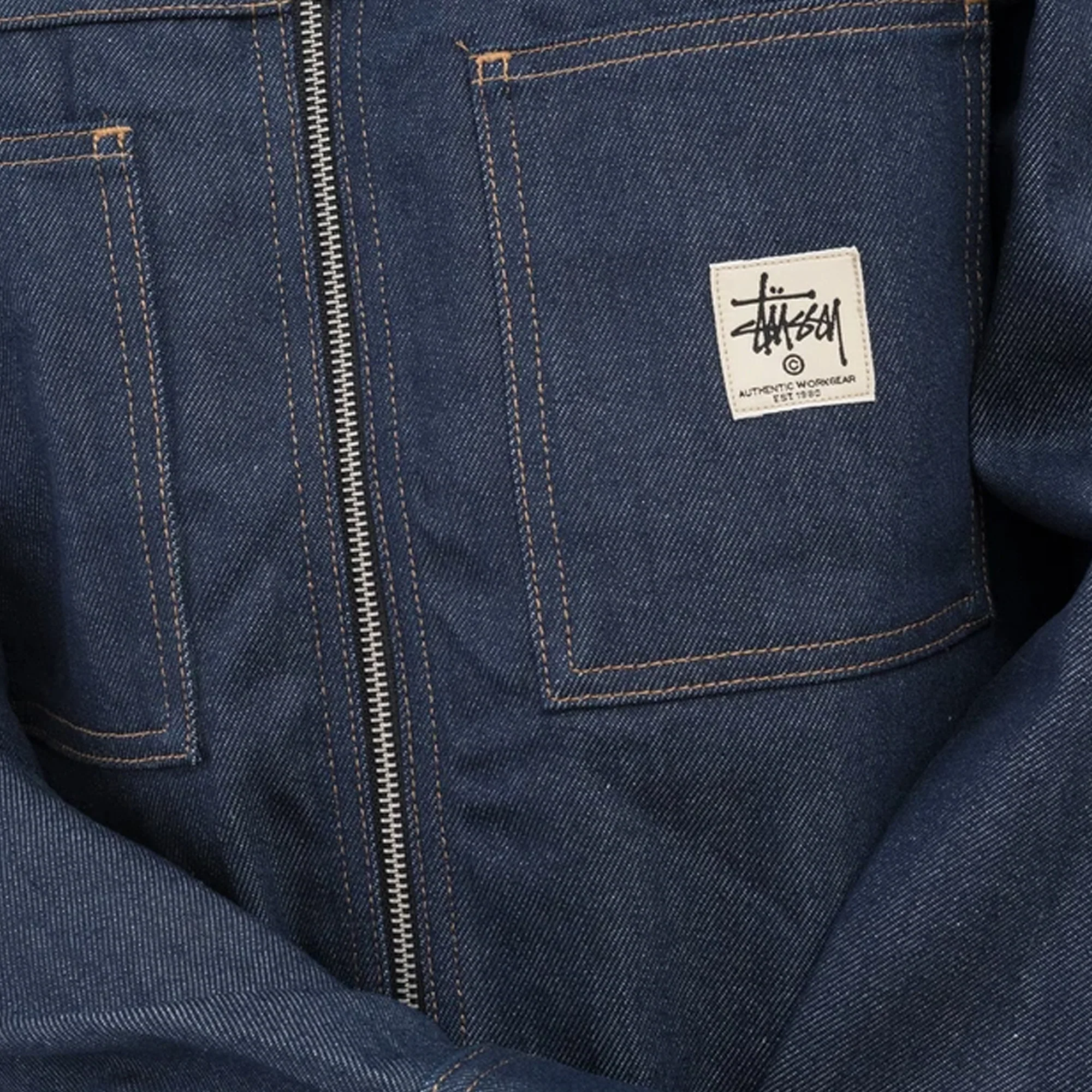 Stussy Mens Denim Zip Up Work Shirt 'Indigo' - Image 3