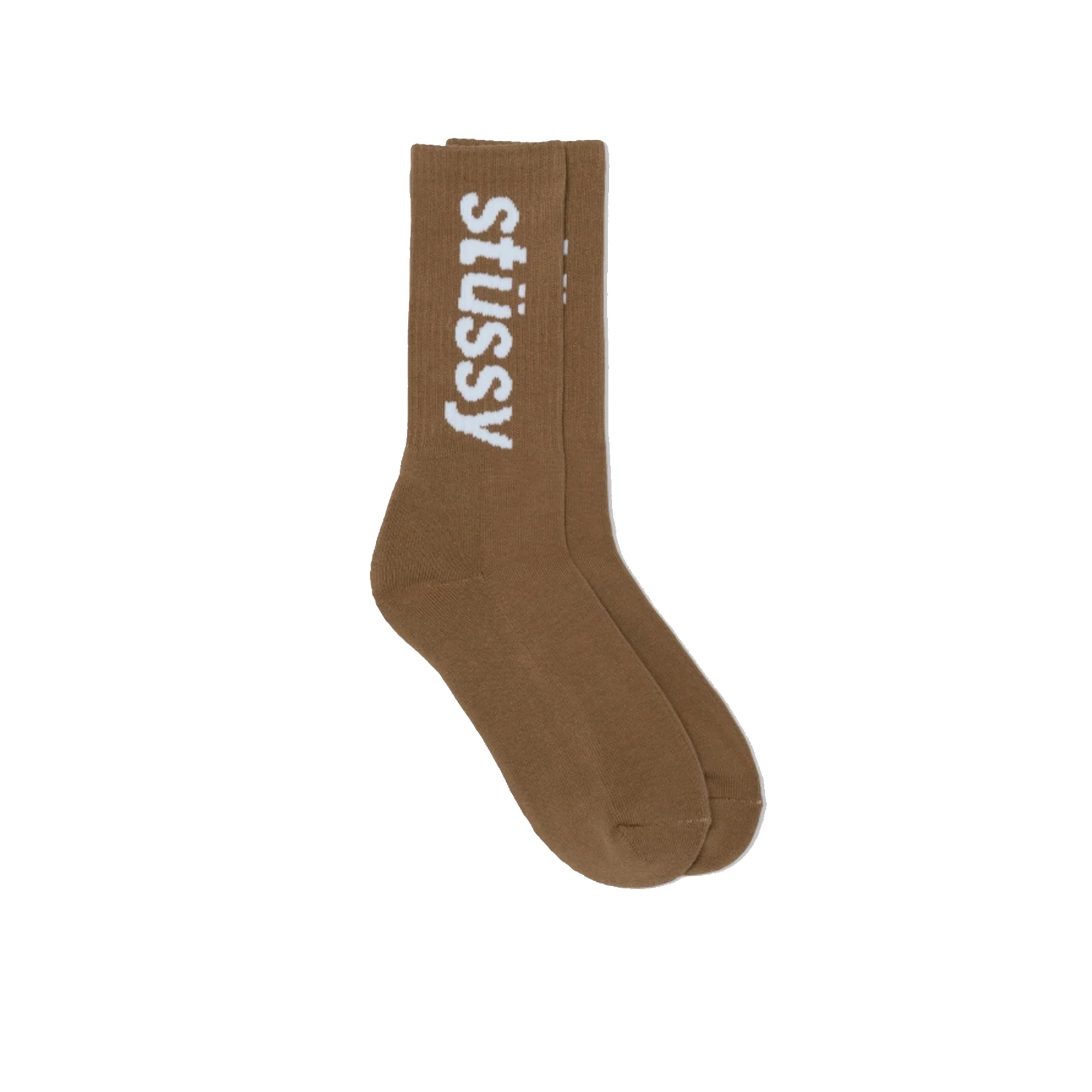 Stussy Mens Helvetica Jacquard Crew Socks 'Brown' - Image 2