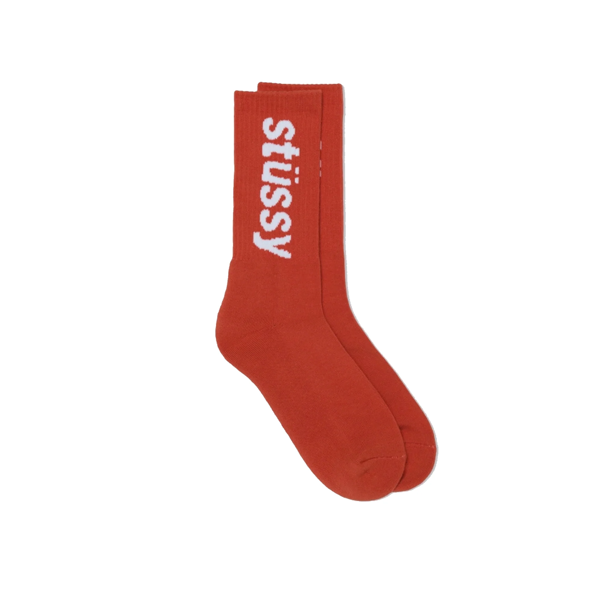 Stussy Mens Helvetica Jacquard Crew Socks 'Orange' - Image 2
