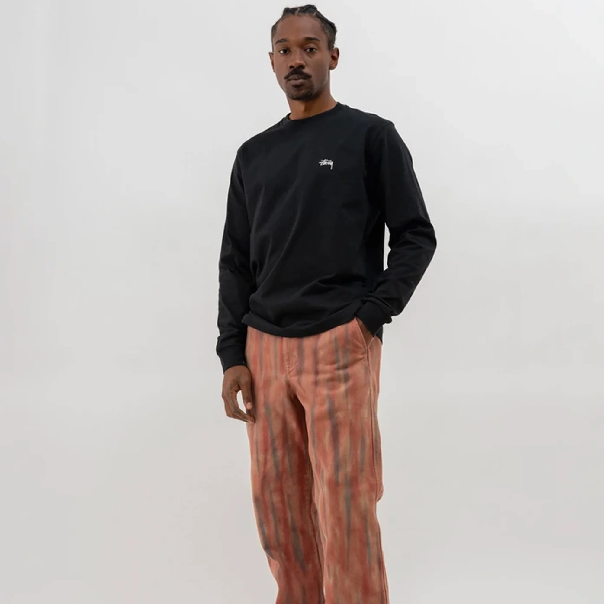 Stussy Mens Stock Logo LS Crew 'Black' - Image 3
