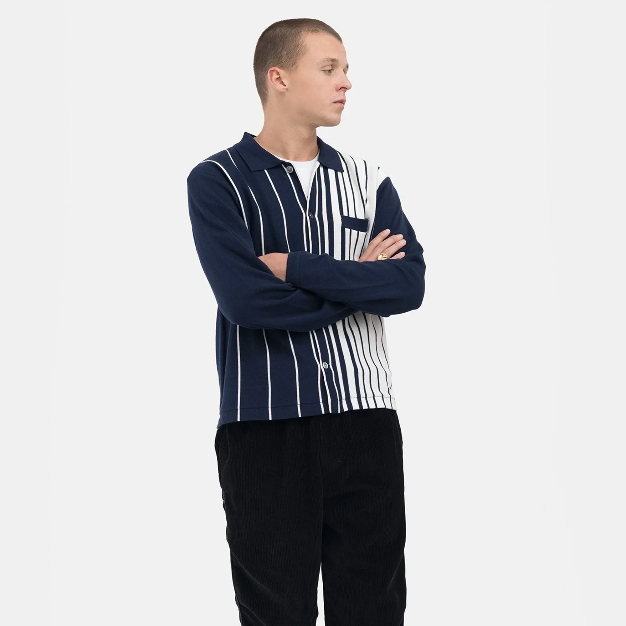 Stussy Mens Striped Knit Shirt 'Navy' - Image 3