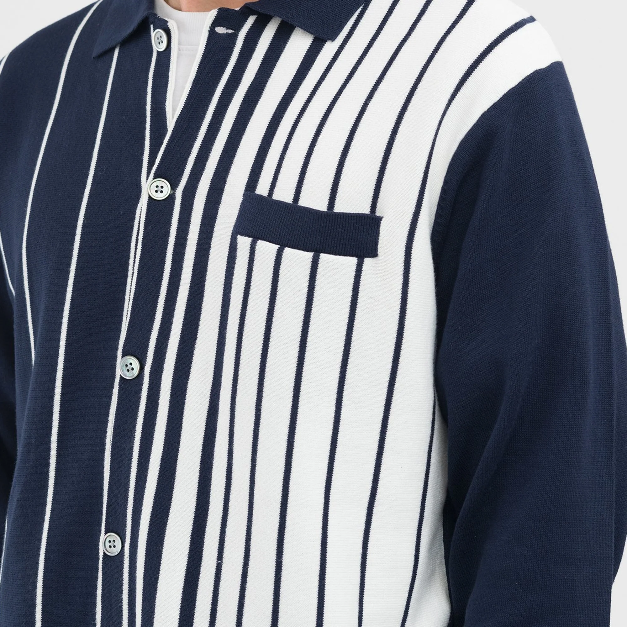 Stussy Mens Striped Knit Shirt 'Navy' - Image 4
