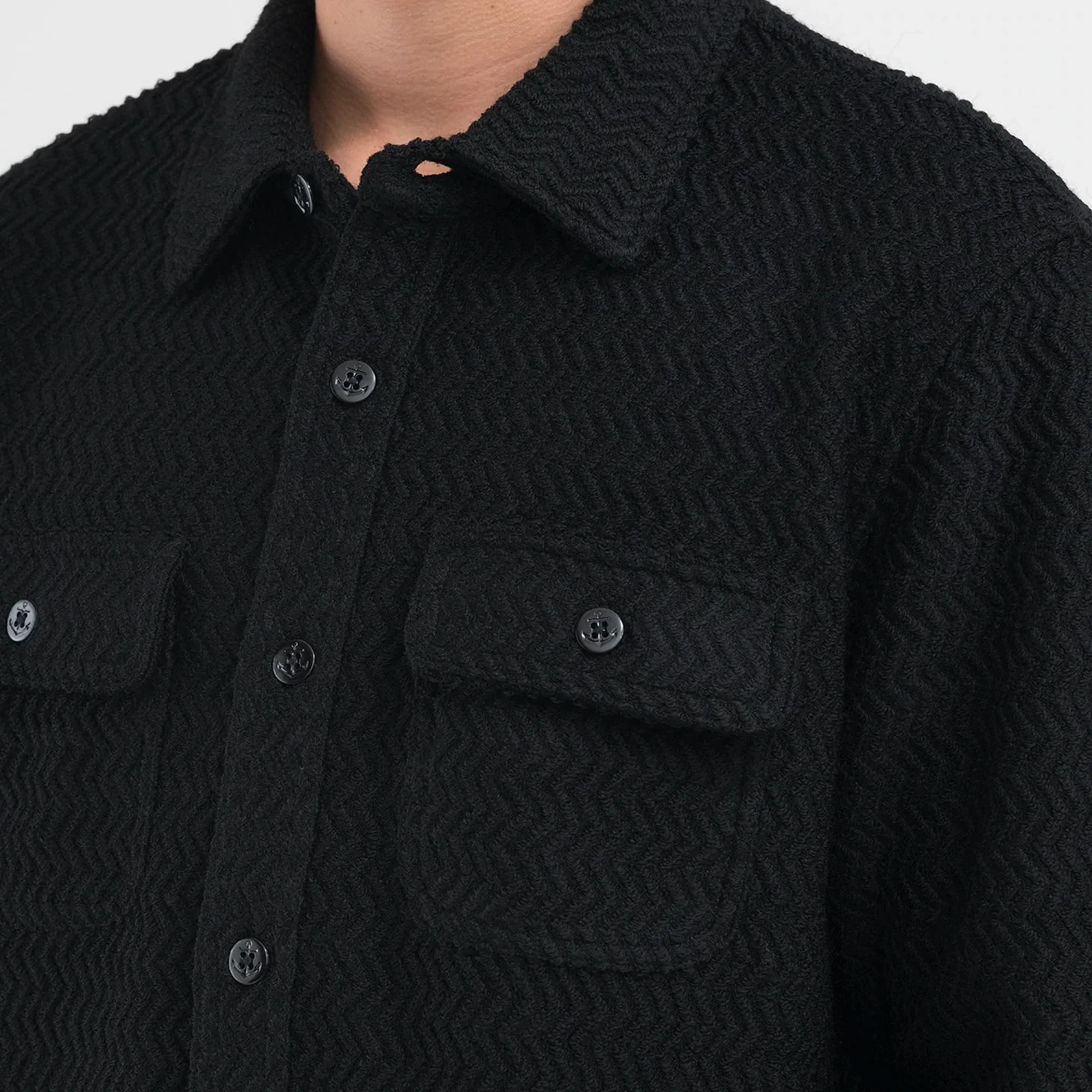 Stussy Mens Textured Wool CPO LS Shirt 'Black' - Image 4