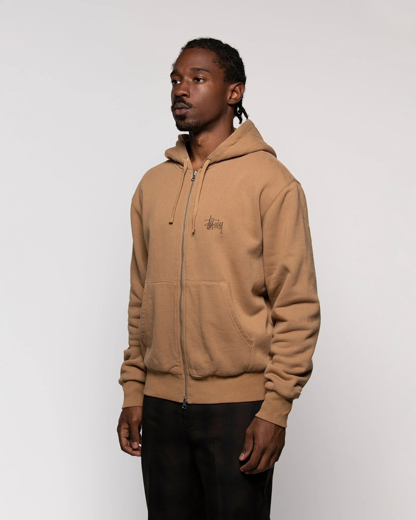 Stussy Men Thermal Zip Brown Hoodie - Image 3