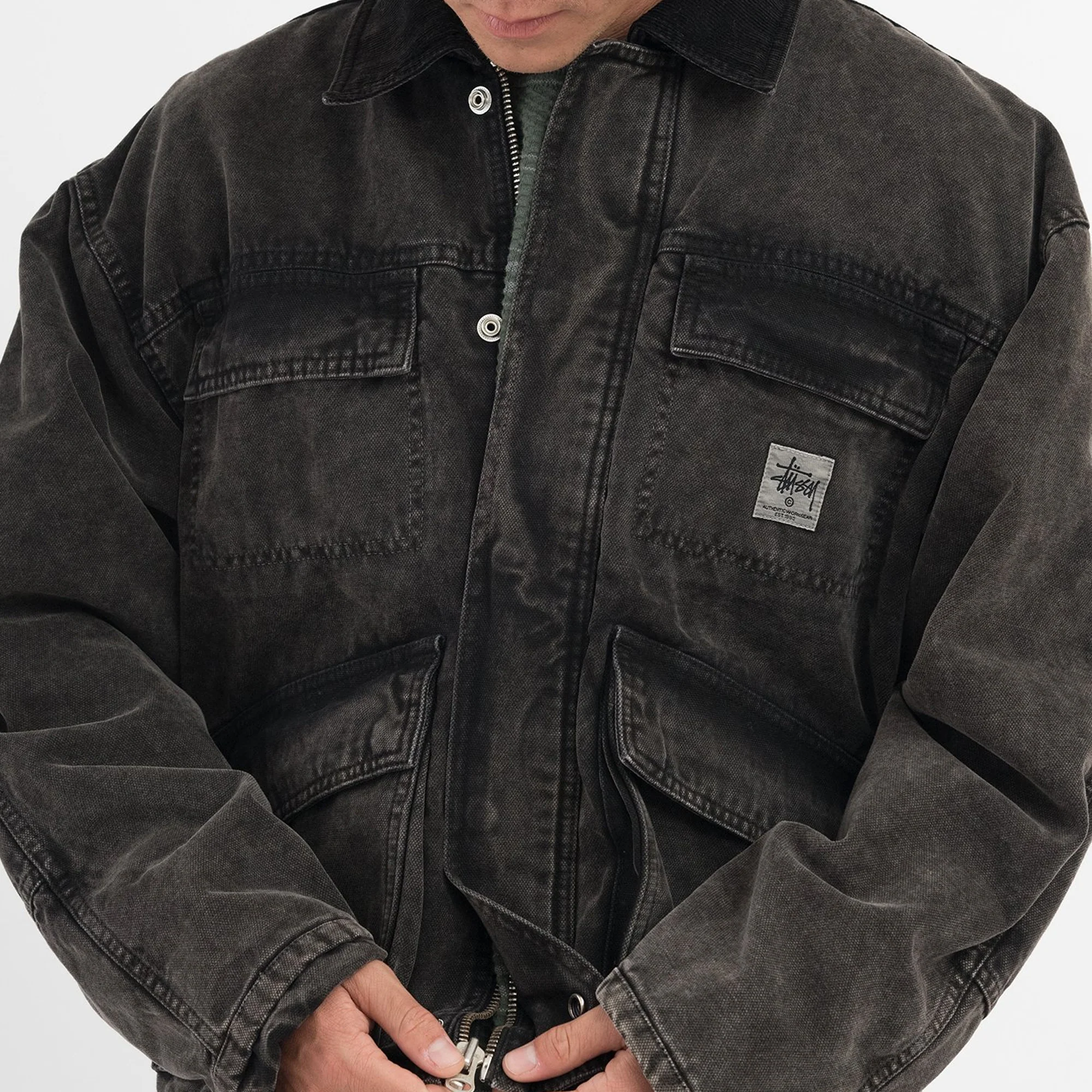 Stussy Mens Washed Canvas Shop Jacket 'Black' - Image 4