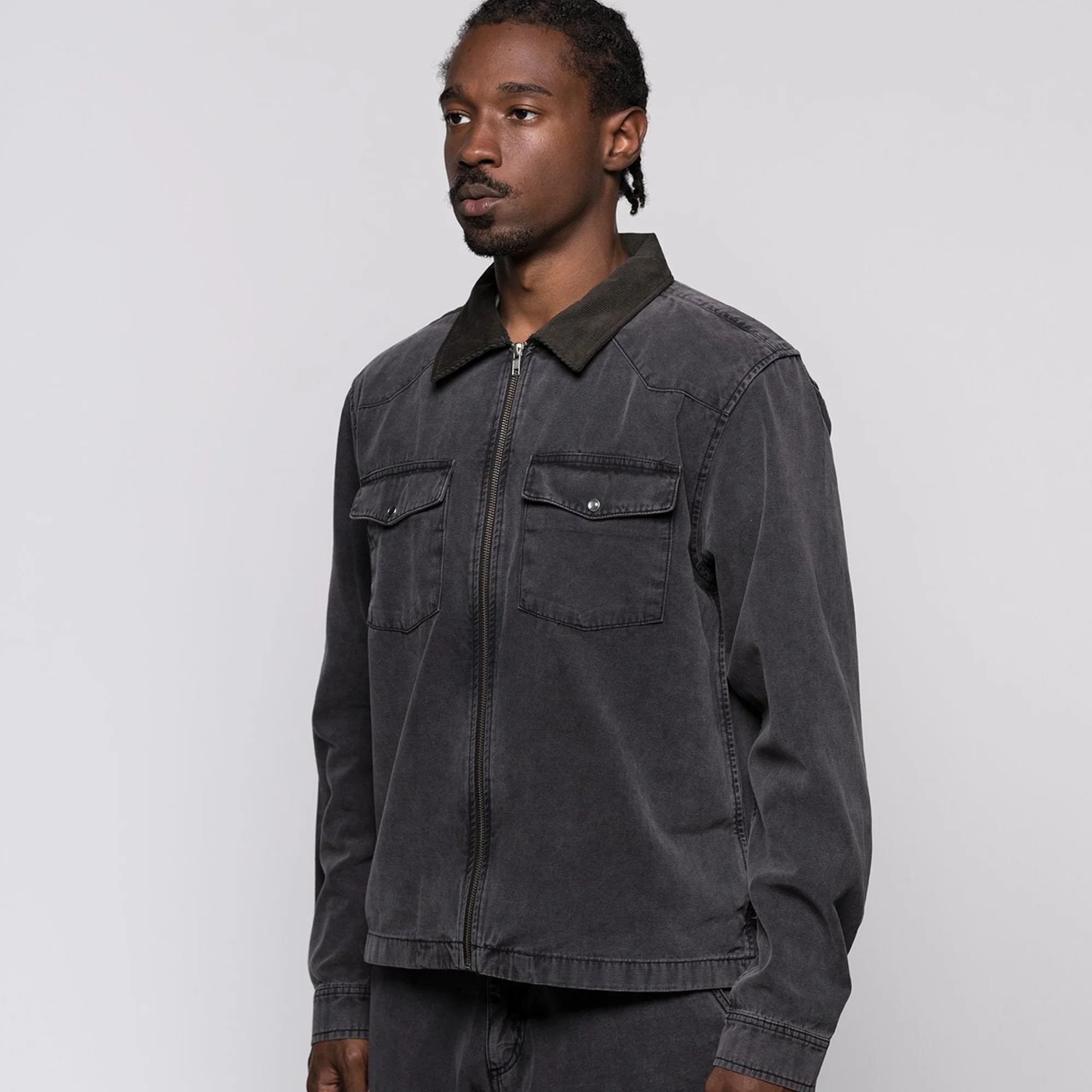 Stussy Washed Canvas Work Shirt in Black - Image 3
