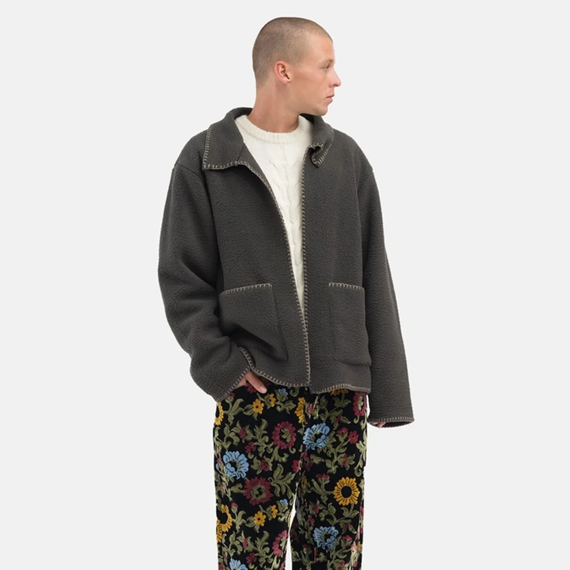 Stussy Mens Woodsy Blanket Stitch Fleece 'Charcoal' - Image 4