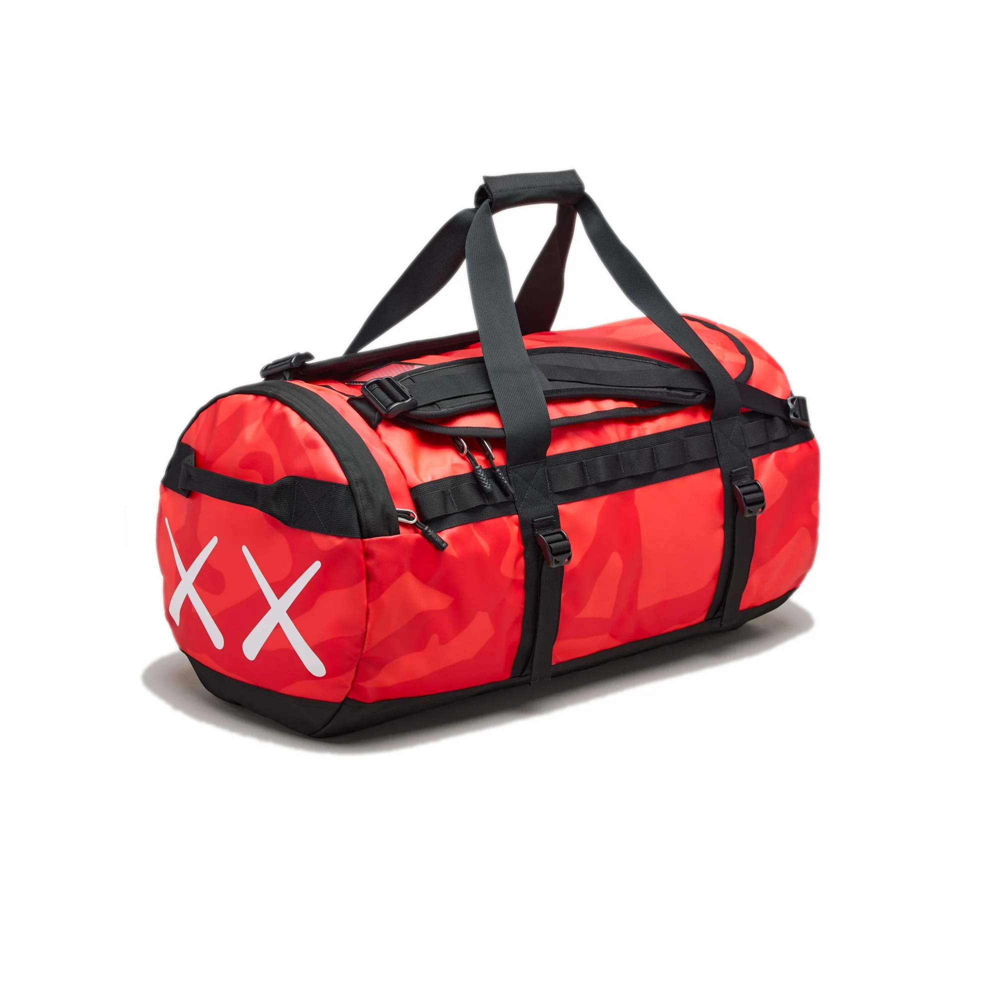 The North Face XX Kaws Basecamp Duffel Bag 'Brilliant Coral 86 Print'