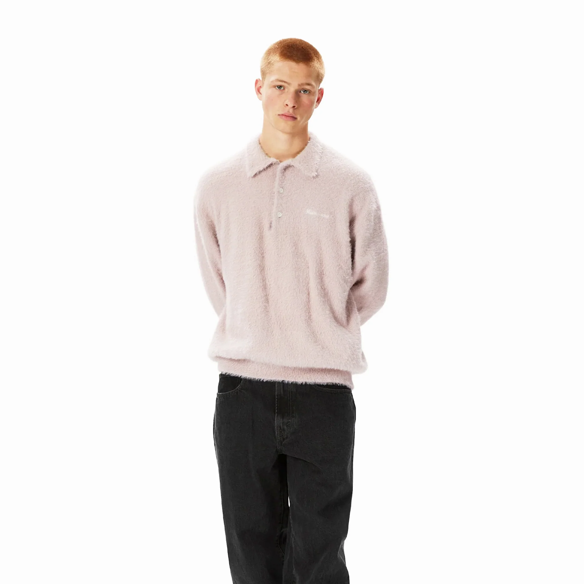 Thisisneverthat Mens SCT-Logo Shaggy Knit Polo Shirt - Image 2