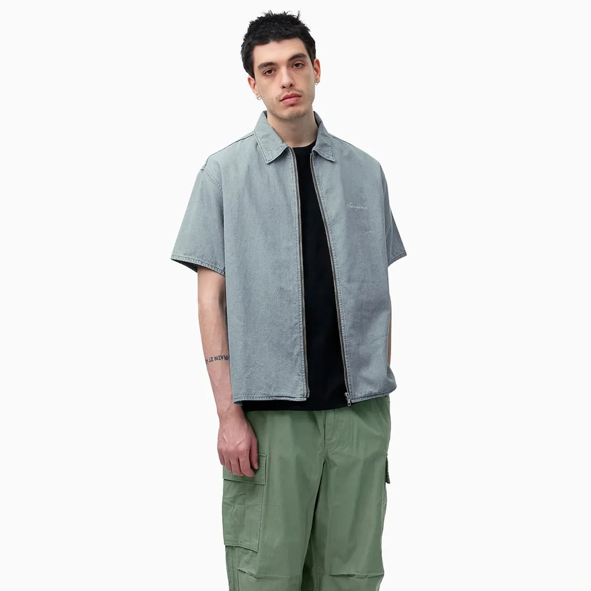 Thisisneverthat Mens Washed Denim Zip Shirt - Image 2