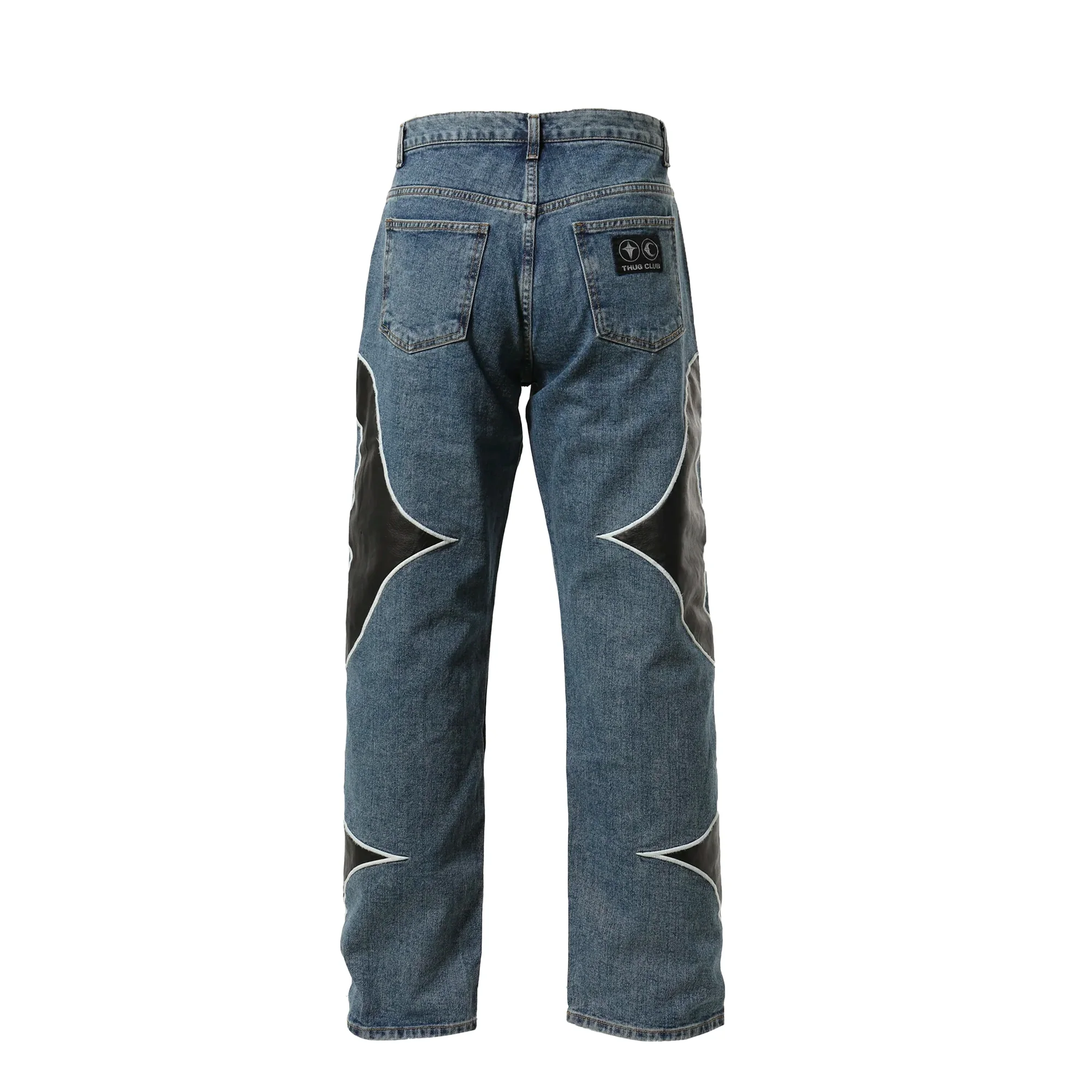 Thug Club Mens Leather Washing Denim Pants - Image 2