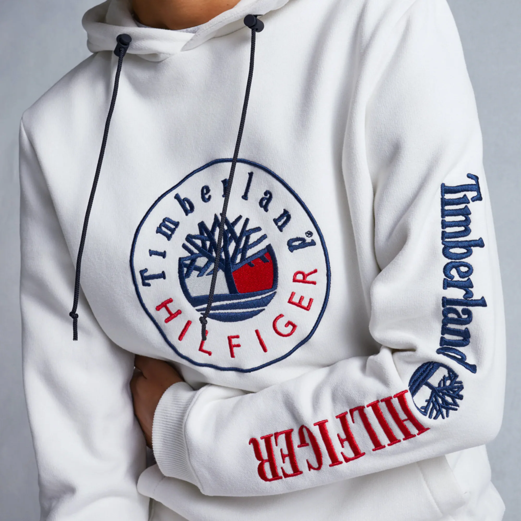 Tommy Hilfiger x Timberland Mens RI Logo Hoodie 'Ivory' - Image 3