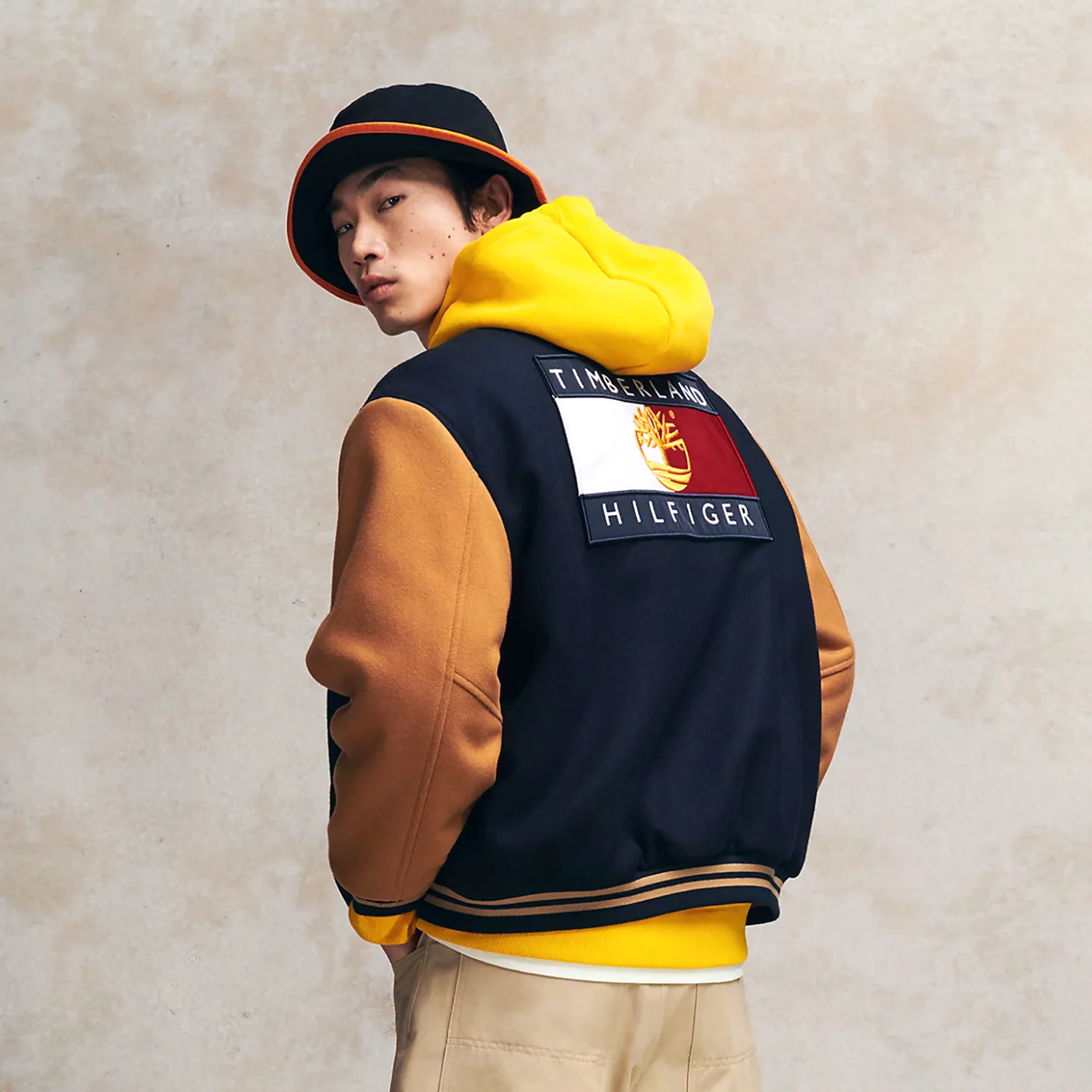 Tommy Hilfiger x Timberland Mens RM Reversible Varsity Jacket 'Desert Sky' - Image 3