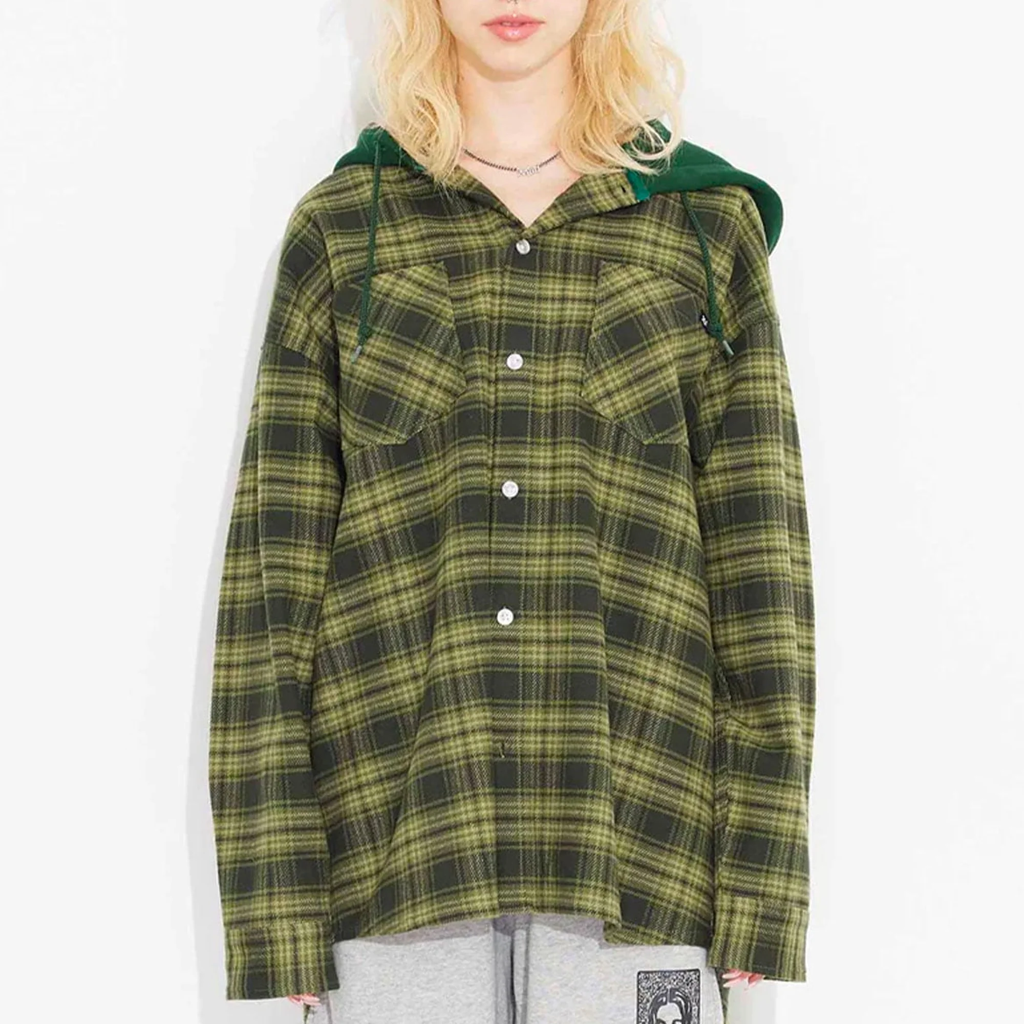 X Girl Womens Heavyweight Flannel Hooded Shirt - Image 2