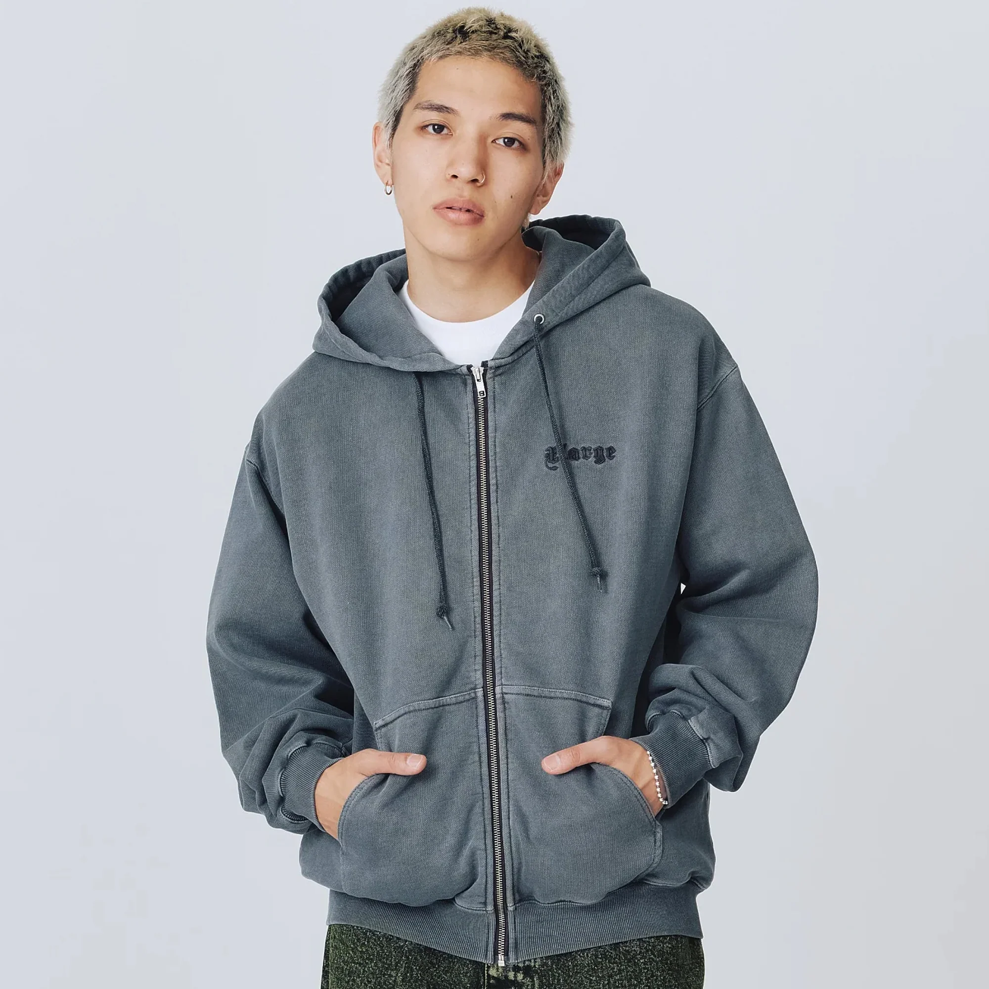 X-Large Mens Pigment Embossed Zip Hooded Sweatshirt - Image 2